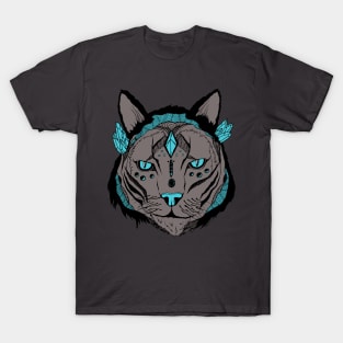 Blue Grey Mystical Tribal Cat T-Shirt